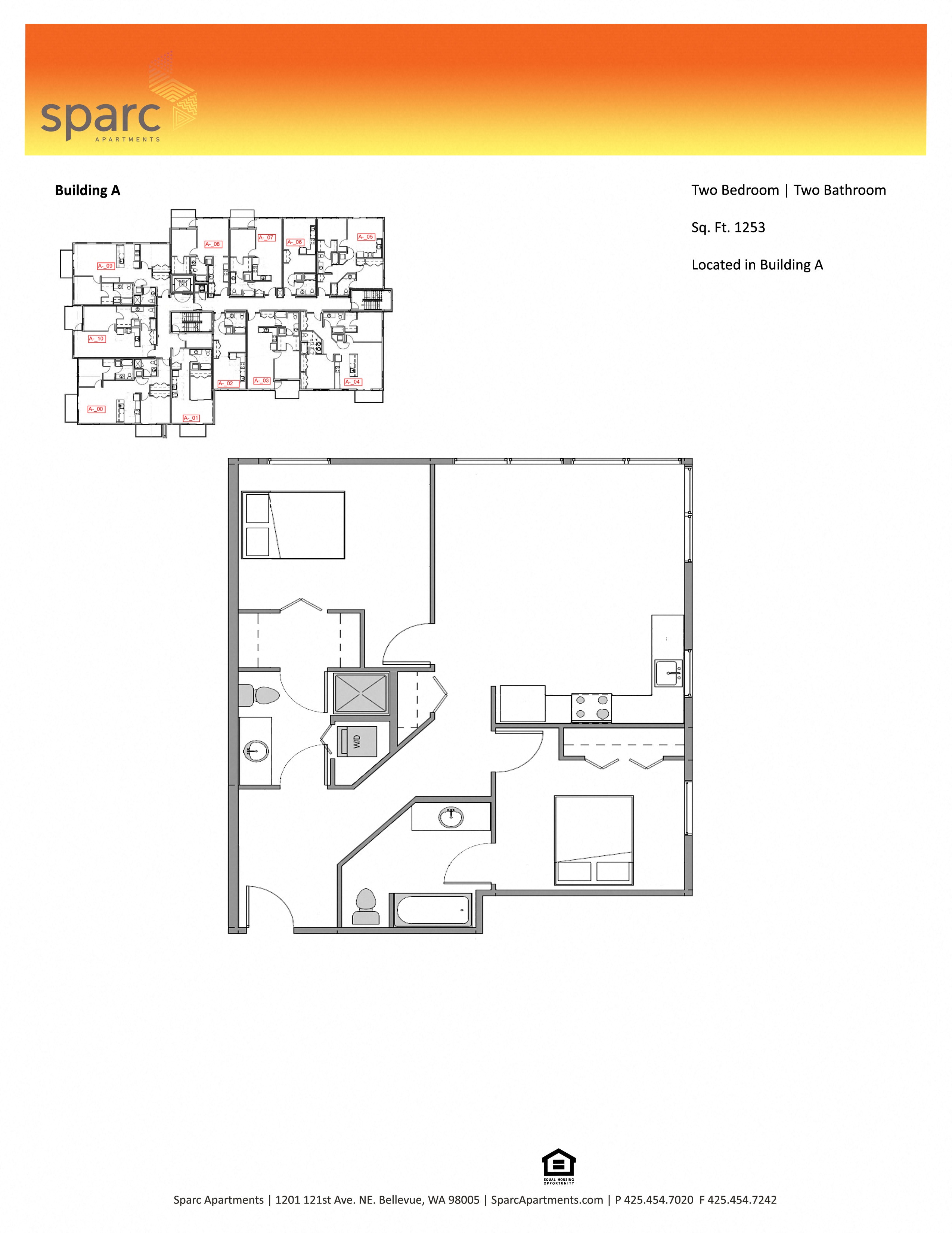 Floor plan for 2 beds, 2 baths, 1177 sqft
